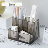 elvesmall Acrylic Three Grid Pen Holder Transparent Storage Rack Large Capacity Pencil Rack Square Makeup Shelf Desktop Organizer