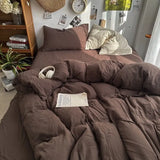 elvesmall Bedding Set Ins Ambiance Blue Coffee Grid Mixed With Washed Cotton Minimalist Four Piece Set Fitted Sheets Duvet Cover