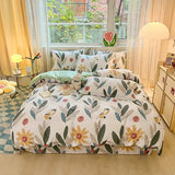 elvesmall Green Leaves Floral Duvet Cover Bedding Set 100% Cotton for Teen Girls Garden Botanical Comforter Cover for All Season Bedroom