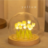 elvesmall Artificial Tulip Flower Night Light Handmade DIY Bedside Lamp LED Night Lamp Bedroom Decor Christmas Birthday Gifts Table Lamp