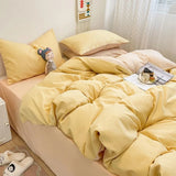 elvesmall Solid Color Bedding Set Duvet Cover Flat Sheet Pillowcases Home Textile Pillowcases For Adults Kids Simple Bed Linen