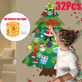 elvesmall  Felt DIY Xmas Tree Christmas Tree Gift with Fairy String Lights Detachable Ornaments Wall Hanging Xmas Decorations Accessories