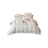 elvesmall  Girl's Heart Flower Embroidery Warm Milk Plush Duvet Cover Winter Double Sided Bed Sheet Bedding Supplies