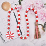 elvesmall  Christmas Wood Bead Garland With Red Truck Snowflake Pendant Xmas Wooden Bead Garland Tassel Rustic Farmhouse Christmas Decor