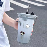 elvesmall  -  Kawaii Sainless Steel Tumbler For Coffee Car Mug Freeze Thermos Vacuum Flask Water Bottle With Straw Keep Cold Hot Cup 600ml