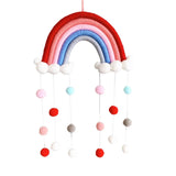 elvesmall  Hand-woven Rainbow Clouds Hanging Decoration Colorful Pom Pom Felt Ball Tassel Wall Window Girls Baby Hanging Room Decoration