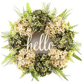 elvesmall  Artificial Hydrangea Wreath for Front Door Home Decoration Hydrangea Garland Wall Background Wedding Party Decor Hello Wreath