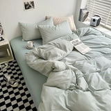 elvesmall Japanese Lattice Duvet Cover Set with Sheet Pillowcases No Filling Warm Solid Color Bed Linen Full Queen Size Home Bedding Set