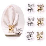 elvesmall 2/4/6pcs Christmas Elk Napkin Rings Buckle Gold Silver Alloy Deer Napkin Holder for Christmas Wedding Party Dinner Table Decor