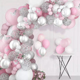 elvesmall 98pcs Pink Silver Butterfly Balloon Garland Arch Kit Birthday Party Decoration Kids Wedding Decor Baby Shower Girl Latex Baloon