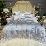 elvesmall  Luxury Hotel Wedding Bedding Set Bed Linen Duvet Cover Sets With Embroidery 600 Thread Long Staple Cotton Blue Princess 3/4 PCS