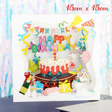 elvesmall 3D Pop UP Happy Birthday Greeting Cards Invitation Card Happy Mother's Father's Day Love Mom Dad Rose Flower Thank You Gift Card