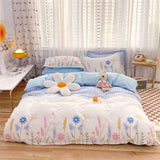 elvesmall 100% High Quality Cotton Bedding Set 1 Duvet Cover 2 Pillowcases Cartoon Sky Blue Flower Pattern Design 16 Sizes,Customizable