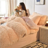 elvesmall  New Winter Warm Plush Duvet Cover Pink Romantic Princess Mink Velvet +Fluffy Flannel Quilt Cover Luxury Bedding Set King Size