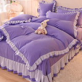 elvesmall  Pink Princess Girls Ruffle Lace Bedding Sets Luxury Quilt Cover Bed Sheet and Pillowcases Soft Bedclothes Decor Home