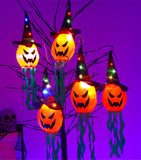 elvesmall 5pcs LED Halloween Pumpkin Outdoor Light Battery Power Horror Grimace Glowing Party Props Halloween Decoration