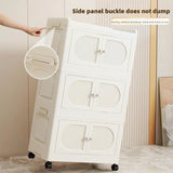 elvesmall Multi-Layer Folding Storage Cabinet, Double Door Storage Box, Transparent Shelf, Home and Bathroom
