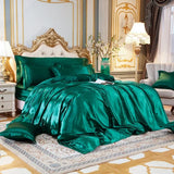 elvesmall Solid Color Bedding Set with Silk Duvet Cover Bed Sheet Pillowcase Luxury Satin Bedsheet King Queen Double Twin Size
