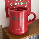 elvesmall  -  Creative Red Christmas Tree Graffiti Waisted Ceramic Mug Simple Handle Niche Design Household Heat-resistant Coffee Cup