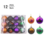 elvesmall 12PCS/SET 6CM Halloween Plastic Balls Painted Matte Bat Black Cat Pumpkin Ball For Party Decorations Pendants Home Supplies