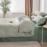 elvesmall Simple Bedding Set Plaid Sold Color Single Queen Size Duvet Cover No Filling Boys Girls Flat Sheet Pillowcase Kit