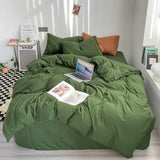 elvesmall 4pcs Duvet Cover Full King Forest Green Polyester Soft Quilt Cover Home Bedding Set Comforter Cover with Flat Sheet Pillowcase