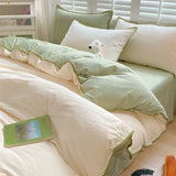 elvesmall Washed Cotton Waffle Bedding Set Sheet Set Four-piece Non-cotton Cotton Bed Sheet Quilt Three-piece Bedding Set