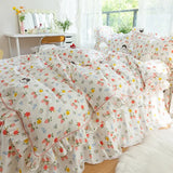 elvesmall  Idyllic Small Floral Fresh Ruffled Quilt Cover Four-Piece Set All Cotton Pure Cotton Bed Sheets Bed Skirt Bedding