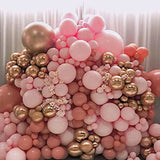 elvesmall 140pcs Retro Pink Balloons Kit Pink Rose Gold Latex Ballon Garland Arch Wedding Anniversary Valentine's Day Birthday Party Decor