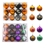 elvesmall 12PCS/SET 6CM Halloween Plastic Balls Painted Matte Bat Black Cat Pumpkin Ball For Party Decorations Pendants Home Supplies