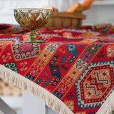 elvesmall American Tablecloth Red Festive Jacquard Table Cloth Christmas Chunky Tassels Table Cover Party Dinner Table Decoration