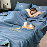 elvesmall Luxury Embroidery Summer Blanket for Bed Sleeping Non-stick Body Summer Quilt Soft Skin Friendly Air Conditioner Comforter Silky