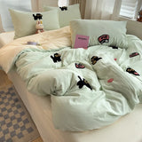 elvesmall Bedding Set 2024 New Four Seasons Super Soft Washed Cotton Towel Embroidery Duvet Cover Four Piece Set - Lucky Cat Series