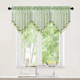 elvesmall Green Valance Sheer Drape for Small Window Short Curtain With Lace Beads Bottom Kitchen Home Decoration Blinds #E