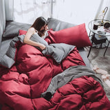 elvesmall Solid Color Bedding Set Duvet Cover Flat Sheet Pillowcases Home Textile Pillowcases For Adults Kids Simple Bed Linen