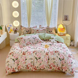 elvesmall Elegant Floral Duvet Cover Set Vintage Farmhouse Queen Size Bedding 100% Cotton Ultra Soft Comforter Cover with Hidden Zipper