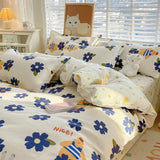 elvesmall Cute Home Comforter Bedding Sets Washed Cotton Duvet Cover Flat Bed Sheet Set Twin Full Queen King Size Bed For Girls Couple