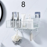 elvesmall Black Wall-Mounted Bathroom Shelf Shower Shampoo Rack Kitchen Condiment Storage Basket Toilet Soap Holder Bathroom Organizer