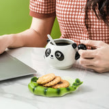 elvesmall  -  Creative Bamboo Panda Ceramic Teacup Cartoon Cute Bear Coffee Cup Couple Gift Dessert Milk Mug Home Water Mug Home Decoration