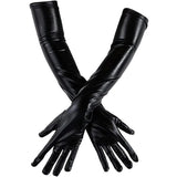 elvesmall Women Sexy Wet Look Long Gloves for Costume Cosplay, Long Patent Leather Gloves Elbow Length Long Gloves for Wedding Evening