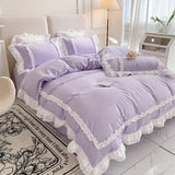 elvesmall  Elegant Lace Bedding Sets Luxury Bed Linen Princess Washed Cotton Ruffle Duvet Cover Bed Sheet and Pillowcases for Girl Luxury