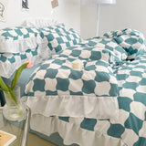 elvesmall Floral Duvet Cover Set 4pcs Soft Ruffle Vintage Flower Bedding Set Light Luxury Reversible Comforter Cover with Zipper Closure