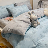 elvesmall High Quality Cotton Printed Four-piece Set Small Fresh Style Home Quilt Cover Fitted Sheet Pillowcase Soft Comfortable Bedding