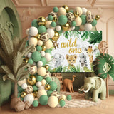 elvesmall Jungle Safari Green Balloon Garland Arch Kit Kids Birthday Party Supplies Deer Pattern Gold Latex Ballons Baby Shower Decoration