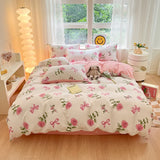 elvesmall Floral Botanical Duvet Cover Set Cotton Pink Bows Reversible Bedding for Girls Women Farmhouse Aesthetic Garden for All Seasons