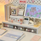 elvesmall Kawaii Desk Organizer Drawer With Sticker Cute Plastic Clear Organizing Boxes Stationery Storage Box Container For  Home School