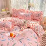 elvesmall Ins Pink Princess Lace Love Heart Duvet Cover Pillowcase and Bed Skirt Sheet for Girls Bedding Linen 4pcs Home Textiles