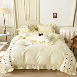 elvesmall Korean Princess Style Chiffon Bedding Set 100% Cotton Elegant King Size Duvet Cover Set with Sheets Quilt Cover and Pillowcases
