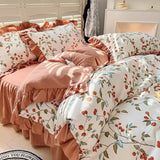 elvesmall  New Fresh Floral Pattern Cotton Girl Heart Duvet Cover Suit Soft Luxury Bedding Set Fashion Dormitory Quilt Cover Pillowcase Kit