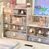 elvesmall Kawaii Desk Organizer Drawer With Sticker Cute Plastic Clear Organizing Boxes Stationery Storage Box Container For  Home School